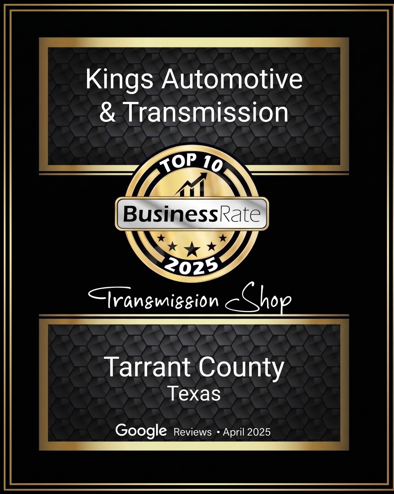 Kings Automotive and Transmission Top 10 Award